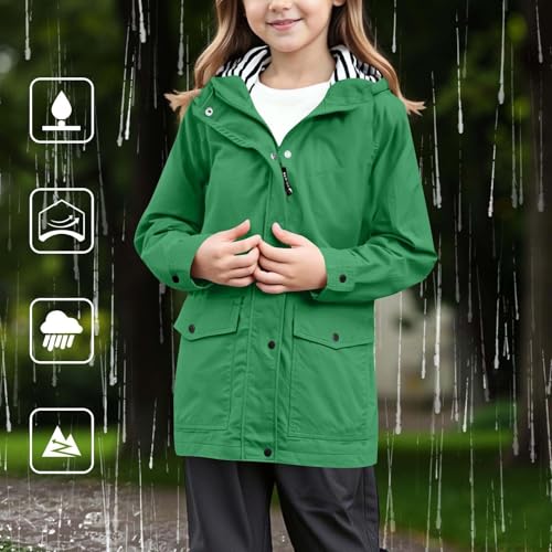 Kids Waterproof Rain Jacket Striped Lined Button Down Waterproof Windbreaker Hooded Coat for Girls Boys Teens Cute Raincoat3