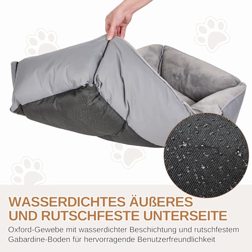 Dogat Hundebett waschbar, Hundesofa, 63x52cm | 4 Größen (S-XL), Flanell-Oberfläche, rutschfest, Hundekissen mit Reißverschluss für kleine, mittlere & große Hunde, Grau
