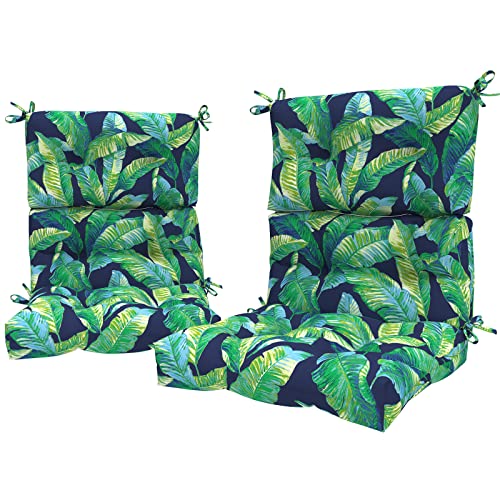 LVTXIII Outdoor Tufted High Back Cushions, Solid Fluffy Seat and Back Chair Cushion with Ties, Patio Replacement Rocking Chair Cushion for Outdoor Furniture Use (22” W x 20D”, 2 Pack, Hanalei Lagoon)
