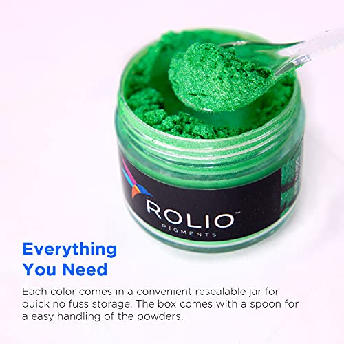 Rolio Mica Powder Epoxy Resin Pigment - Art Set For Resin Epoxy - For Soap Making, Nail Polish Set, Lip Gloss Set, Eye Shadow, Bath Bomb, Slime & Candle Jars - 10G, 24 Jars #TOP5