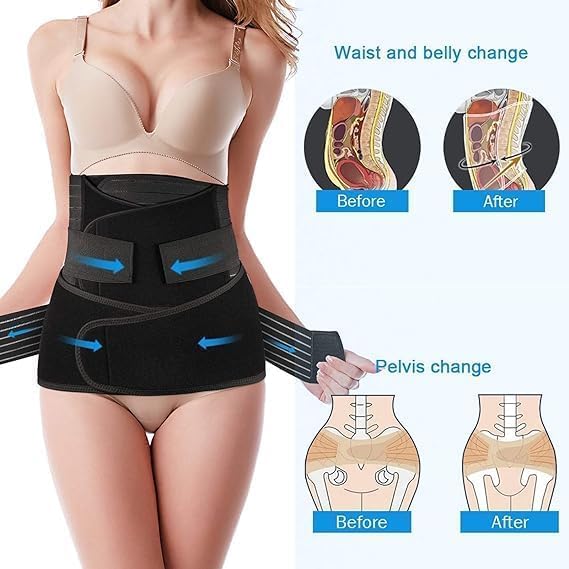 Image of DIYMAG postpartum belt after deliveryJoint Support Belt Cotton 3-In-1 Postpartum Belly Band Post Pregnancy Recovery Belly Belt Abdominal Support for Belt Wrap - After Birth Brace Delivery Waist & Pelvis Slimming Shapewear Tummy Reduction (Free Size) (Black)