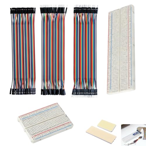 5 Kit Breadboard 400 et 830 Points avec Câbles Dupont 40 Pin, Jumper Wire Mâle-Mâle Fèmelle-Male Femelle-Femelle, Plaques Sans Soudure D’Essai pour Arduino, Raspberry Pi, Projets Électroniques