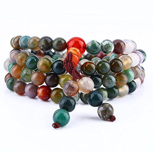 Yosoo Bracelet collier 108 perles multicolores Bracelet lien poignet Tibétain Cadeau Noël amies femme homme