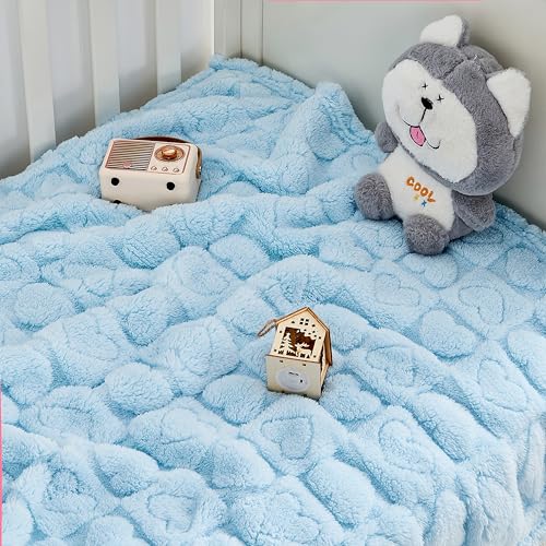Image of Yurhap Heart Baby Blanket, Love Plush Fleece Baby Blankets for Boys Girls | Soft Sherpa Baby Boy Blankets for Infant Toddler Newborn Gifts, Fluffy Baby Essentials, For Crib Stroller, 30 inchx40 inch, Blue