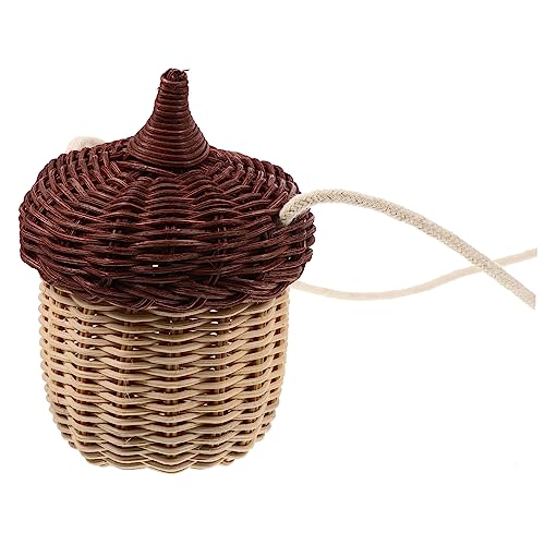 LIFKOME Mini Rattan Woven Acorn Basket Crossbody Bag Cute Shoulder Purse Charming Handcrafted Hanging Storage for Travel Shopping Seaside Gift