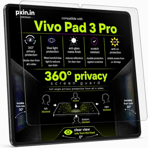 Image of Pxin 360 Pro Privacy Screen guard compatible with Vivo Pad 3 Pro | Anti Glare | Anti UV | Anti Blue | Anti Reflection | Privacy Filter | Unbreakable Build