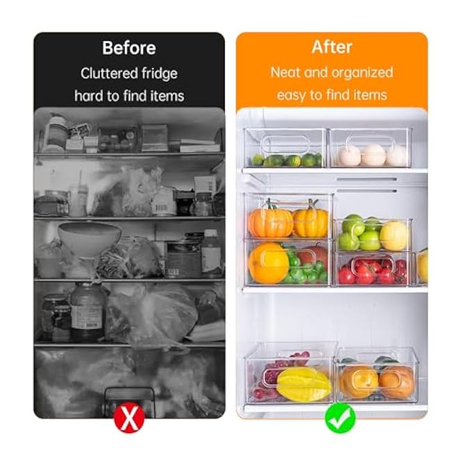 6 Pack Refrigerator Organizer Bins,3 Sizes Clear Pantry Storage with Handles and 30 PCS Plastic Bags for Fridge, Freezer, Shelves, Drawer, Bins, Snack Organizer for Home & Kitchen