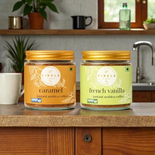 Image of The Circle Of Aroma Signature Instant Coffee | 100% Arabica|Rich Aroma|No Added Sugar| Combo Of 2 |Vanilla & Caramel|50g x 2 (50 Cups) | Enjoy Hot /Cold