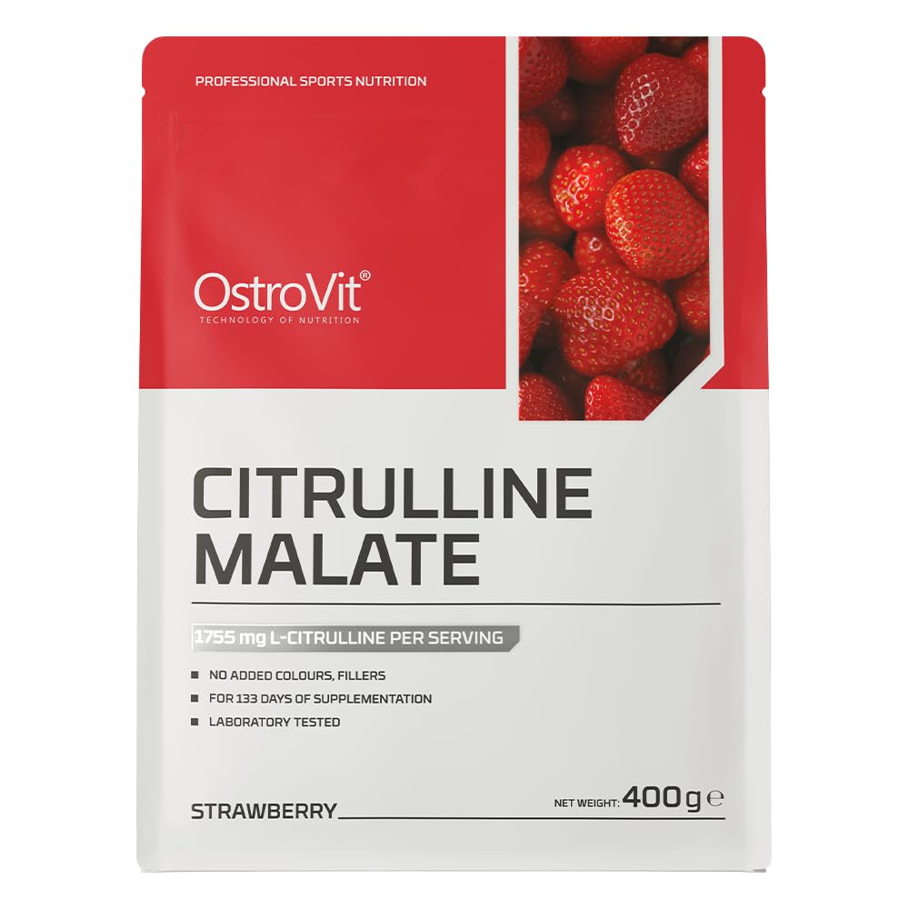 OstroVit Cytrulina | 400 g | Jabłczan L-Cytruliny | 2700 mg na porcję | Truskawkowy Smak | Bez Cukru | 133 Porcje | Wegański Suplement Diety