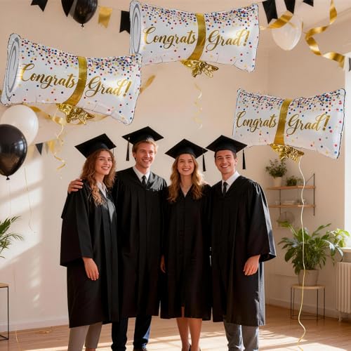 Image of Graduation Diploma Balloons, 2026 Graduation Party Decorations 3 pcs Black White Congrats Grad 2026 Diploma Foil Balloon for High School College Class of 2026 Congratulations Graduate Party Decoration