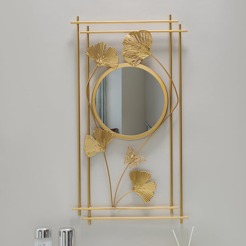 SYLUOQP Golden mirror for the wall - metal geometric & leaves wall mirror room decor & residential culture Decorative hanging wall boho mirror wall decoration,D