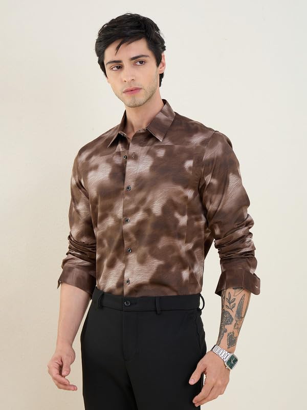 Image of Men's Printed Regular Fit Full Sleeves Cotton Formal Shirt