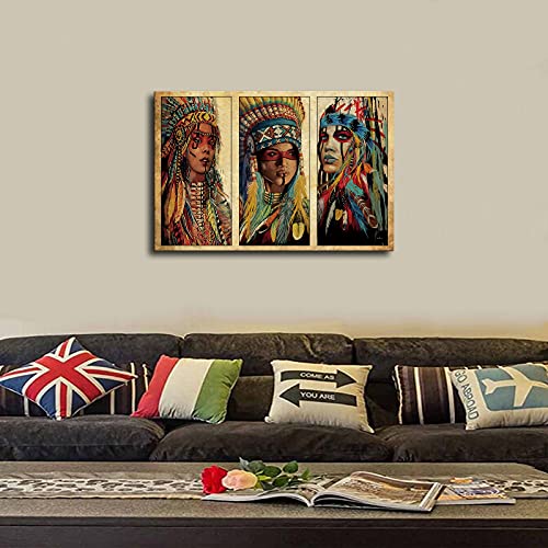 Zsh Native American Indian Girl Poster Woman Color Feather Chief Hd Print Canvas Wall Art Living Room Decoration Bedroom (08×12Inchunframe) #TOP3