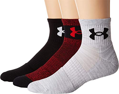 Under Armour Phenom Quarter Socks, 3-Pairs, Red/Asst, Shoe Size: Mens 8-12, Womens 9-12
