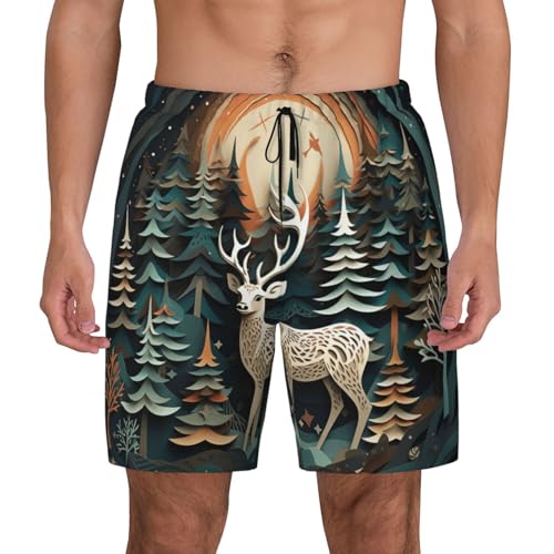 Christmas Deer Built-in Compression Lining Men's Double Swim Trunks Shorts Beach Shorts with Two Pockets - Main Image