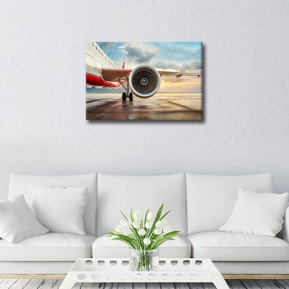 TISHIRON Modern Airliner Canvas Wall Art for Bedroom Living Room Jet Engine Home Decor Airplane Turbine Painting Pictures Airplane Office Wall Decor Contemporary Artwork Frame Ready to Hang - Image 4