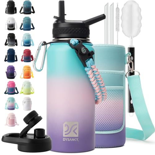 Insulated Water Bottle | Thickened Stainless Steel Vacuum Metal | Portable Sports Water Jug for Gym and Hiking with Straw, Carrier Bag, Handle Strap | BPA-Free 32 oz