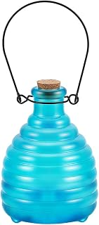 3Pcs Glass Wasp Trap Blue Outdoor Hanging Reusable Wasp Traps with Steel Hooks Waterproof Bee Fly Trap Bottle for Outside Garden Farm Courtyard Patio Orchard Camping Backyard