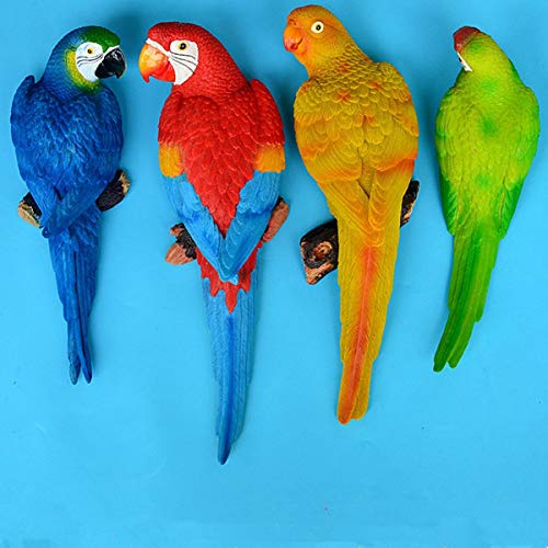 Sanshiyi Hanging Parrot Statue, 12.2'' Super Realistic Wall Mounted Resin Animal Sculpture For Patio Garden Tree Indoor Home Decor(Red B) #TOP2