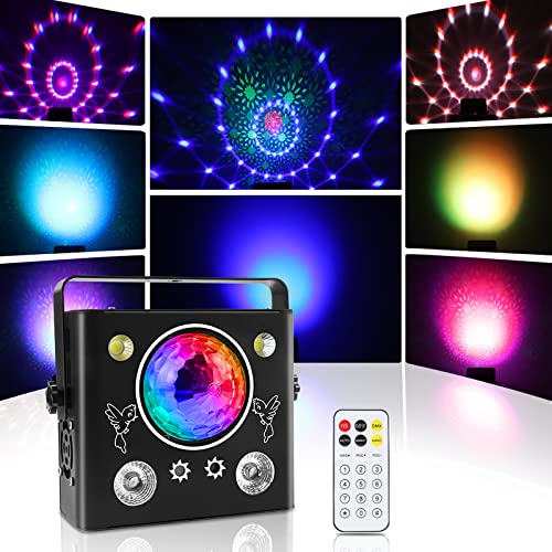 Lumières de soirée Disco Light,4 in 1 RGBW Dyeing Kaleidoscope Lumière de scène mit Magic Ball,Lumière stroboscopique avec effet UV,télécommande et contrôle DMX Lumières DJ pour mariage,Noël,fêtes Cover