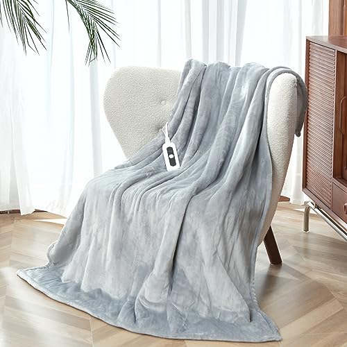 Heated Blanket Throw Size, Soft and Cozy Electric Heating Blanket for Bed, Automatic Safety System 6 Heating Levels & 4 Hours Auto-Off, 50" x 60" Violet Grey