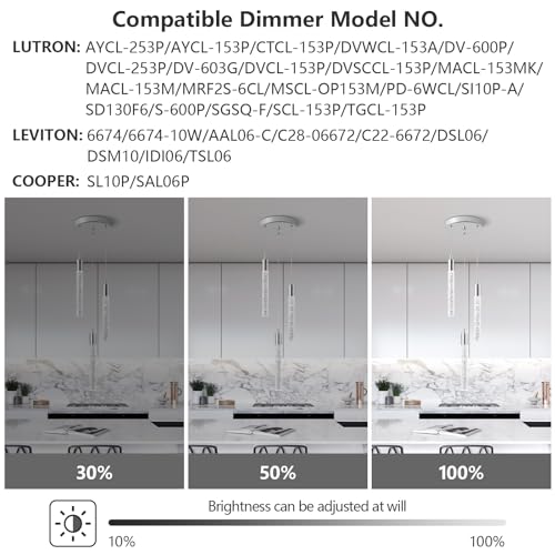 Image of Modern Light Fixture Kitchen Island Pendant Light Dimmable LED Chrome Pendant Lights Mini Crystal Pendant Lighting for Bedroom Dining Room Living Room(3-Light )