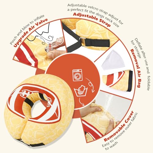 Image of Inflatable Dog Cone Collar to Stop Licking, Soft Neck Donut Collar After Surgery, Adjustable Recovery Cone for Small Medium Large Dogs (Rugby,XL)