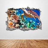 Under The Sea Wall Decal Art Smashed 3D Graphic Sea Turtle Animal Wall Sticker Mural Poster Kids Roo