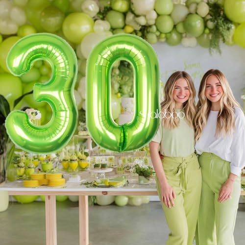 Image of 40 Inch Green Number 30 Balloon Lime Big Large Helium Number 0-9 | Giant Digital 30th Foil Mylar Party Balloon for Birthday Party Anniversary Graduation Decorations