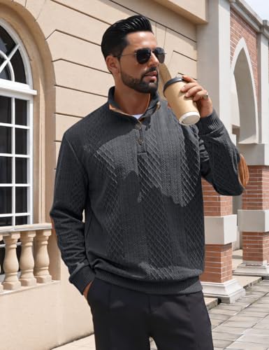 Men's Casual Sweatshirt Pullover Sweater Casual Long Sleeve Stand Collar Quarter Button Sweaters - Image 3