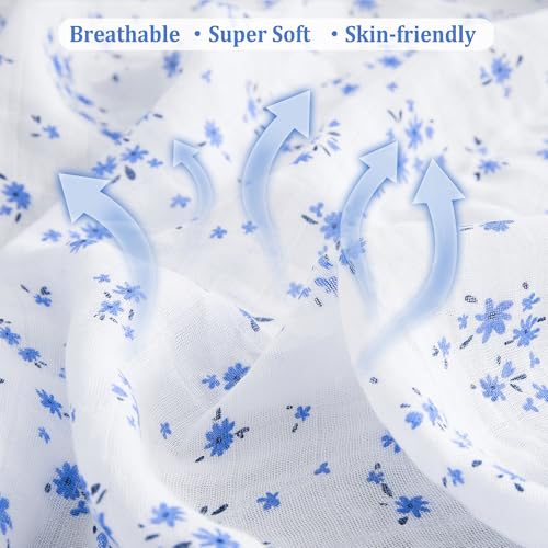 Image of Viviland Muslin Swaddle Blanket, Baby Swaddle Blanket for Boys & Girls, Nursery Receiving Blanket for Newborn, Baby Swaddle Wrap Soft Silky & Breathable, 4 Packs, 47 X 47In, Blue Floral