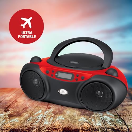 GPX BC232R Portable Top-Loading CD Boombox with AM/FM Radio and 3.5mm Line in for MP3 Device - Red/Black - Image 6