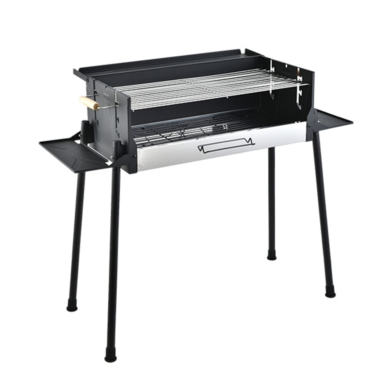 Składany grill węglowy z bocznymi półkami, metalowy grill z osłoną przed wiatrem, grill ogrodowy, 103 x 44 x 83 cm, przenośny grill węglowy z uchwytami i przestronną powierzchnią do gotowania (czarny)