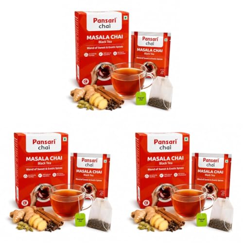 Image of Pansari Masala Chai - 25 Premium Tea Bags | Aromatic Blend of Black Tea & Indian Spices | Cinnamon, Cardamom, Clove & Ginger | Refreshing & Immunity-Boosting Spiced Tea (Pack of 3)