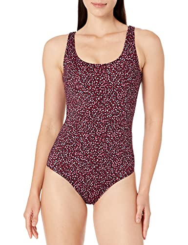 Amazon Essentials Women's One-Piece Coverage Swimsuit (Available in Plus Size), Brick Red Leopard,...