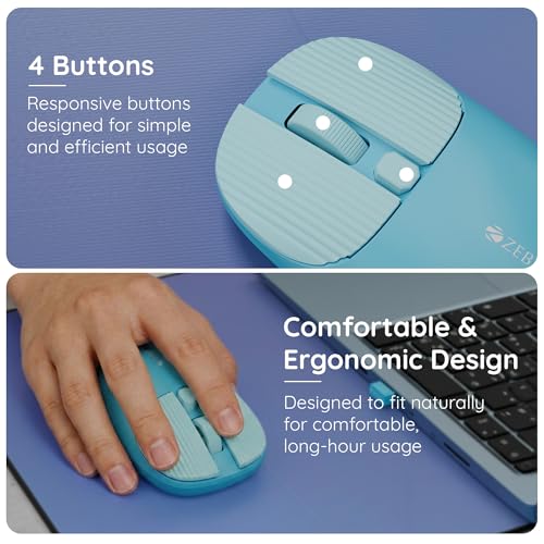 Image of Zebronics Freego Pro Wireless Mouse, 2.4GHz, Up to 1600 DPI, 3-Level DPI Switch, 4 Buttons, USB Nano Receiver, High Precision, Power Saving Mode, Ergonomic Design, Multi-Surface Support (Blue)