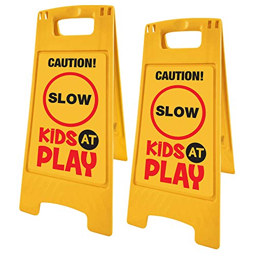 Essentially Yours 2 Pack Caution! Slow, Kids at Play | High Vis Yellow Double Sided Street Safety Sign