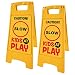 Essentially Yours 2 Pack Kids Playing Safety Sign (Double-Sided, Yellow) - Caution, Slow, Kids at Play