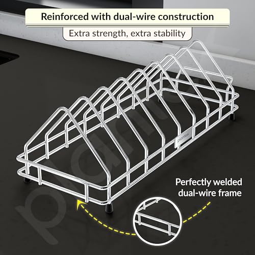 Image of Plantex Plate Stand for Kitchen Cabinet /Dish Organizer with Minor Surface Marks from Transit, Fully Quality Checked /8 Slote Plate Rack Holder - Size - 4 inch (Slot - 8, Pack of 1)