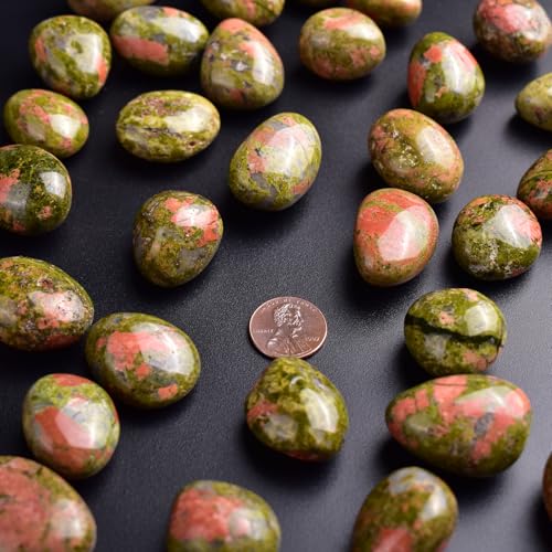 Image of Polished Stone Set Unakite Crystals, 0.8 inch Handpicked Tumbled Gemstones Rocks, Pebbles for Reiki, Chakra, Healing, Home Decor