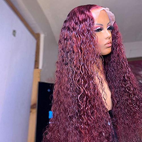 13x6 HD Frontal Lace Wig Kinky Curly Red 13x6 Transparent Lace Front Wigs Human Hair 150% Density Burgundy HD Lace Front Wigs Curly Human Hair 16inch