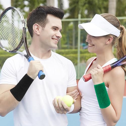 Image of 6 Inch Wrist Sweatbands Tennis Wrist Bands Absorbent Sweat Band for Men and Women Sport Long Wrist Bands, Breathable Cotton Athletic Sweatbands for Basketball, Workout, Running (4 Pack)