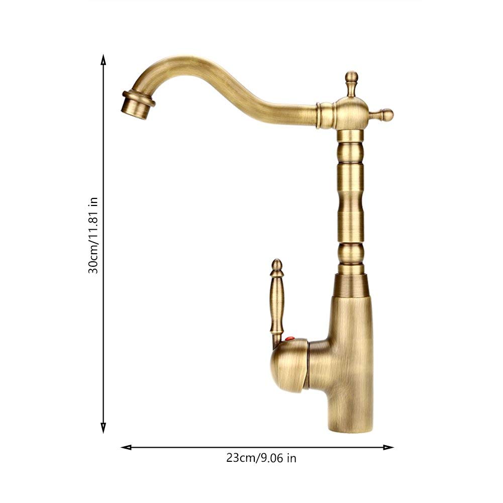 Grifo Mezclador Retro de Latón Sólido para Fregadero con Un Solo Orificio y Manija, Grifo de Agua Fría y Caliente para Cocina y Baño