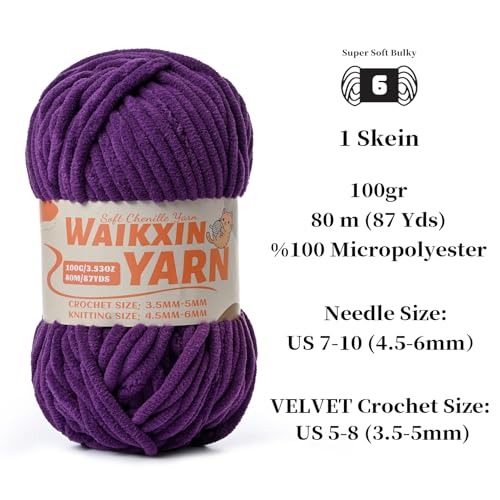 Image of (3 Deep Purple) 3 Pack Super Soft Fuzzy Chenille Chunky Yarn for Crocheting, 300g (261yds) Fluffy Velvet Yarn for Hand Knitting Baby Blankets Weaving Craft