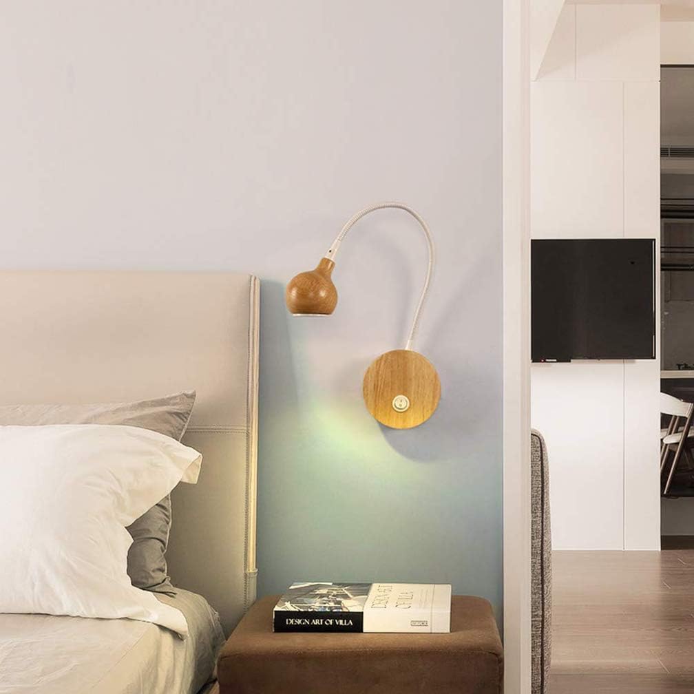 Luces De Lectura De Madera con Interruptor De Encendido Y Apagado, Lámpara De Pared Creativa Iluminación De Cabecera De 3w Luz De Cuello De Cisne Lámpara De Escritorio Flexible Lu, White
