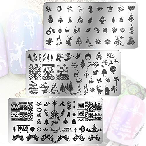 Mwoot 6 pcs Weihnachten maniküre Stempel schablonen, Christmas Nail Art Plates Stamping Nagel Bildstempel Schablone Metallplatten Nagel Tattoo – Bild 7