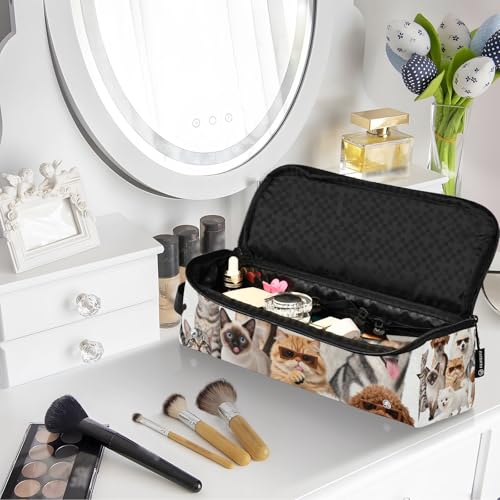 Estuche de viaje 2-en-1 para rizador con tapete resistente al calor impermeable, bolsa para planchas planas y rizadores, organizador portátil para herramientas de cabello, diseño con perros y gatos miniatura 7