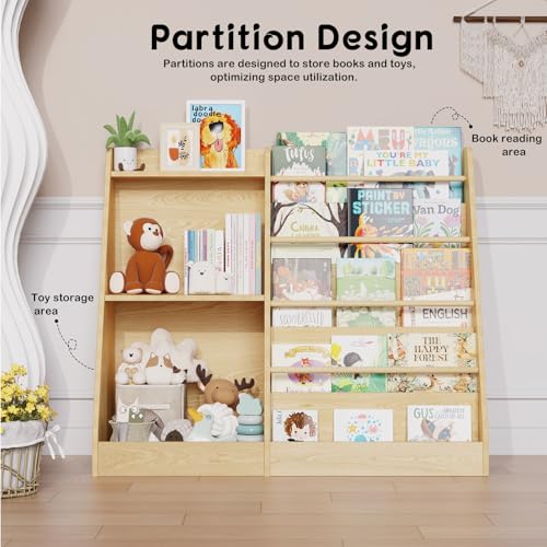 Image of Lkeiyay 5 Tier Kids Bookshelf,Baby Bookshelf,Toy and Book Storage for Kids,Book Display Shelf,Natural