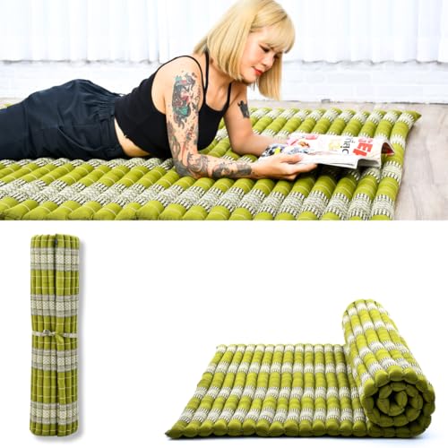 LEEWADEE Colchon Plegable – Futon para Dormir, Esterilla Fitness Gruesa, Mattress De Matrimonio De Kapok, 190 x 145 cm, Verde
