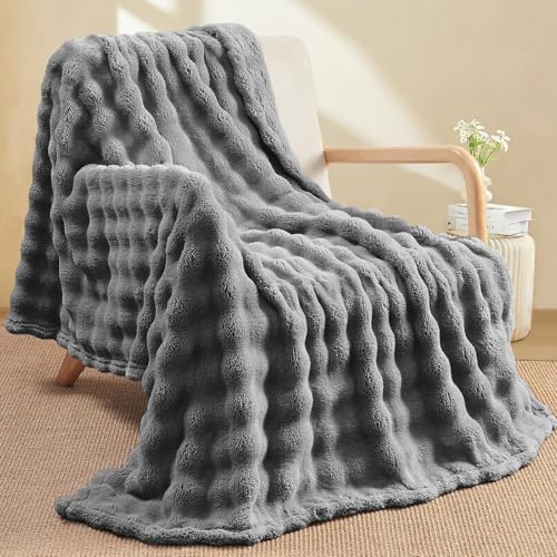 Melldrry Couverture, 150 X 200 cm Plaid Fausse Fourrure, Doux et Pelucheux Plaid Canape Grande Taille pour Canapé et lit Chambre à Coucher Bureau Blanc Gris